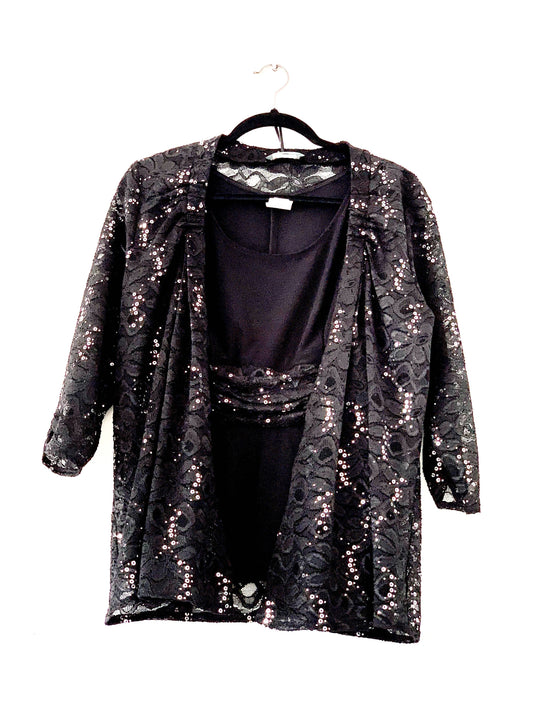 Saco y Blusa Rue de la Paix Negro con Lentejuelas Talla 12