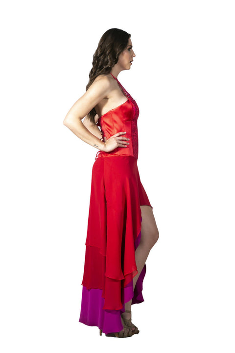 Vestido Macario Jimenez Rojo/Rosa Talla M en Renta