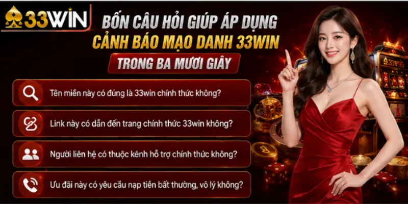 Bốn câu hỏi giúp áp dụng cảnh báo mạo danh 33Win trong ba mươi giây